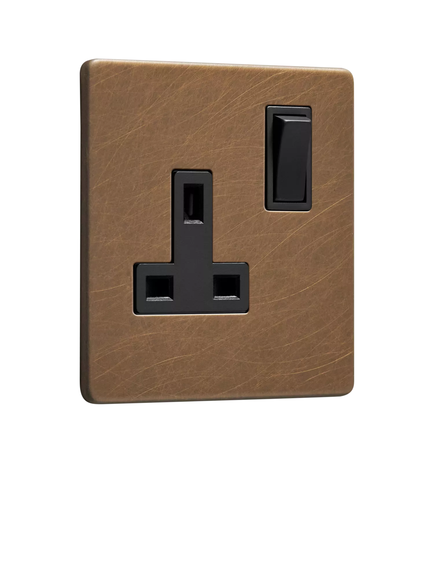 Dowsing & Reynolds single plug socket antique brass black insert (British brand)