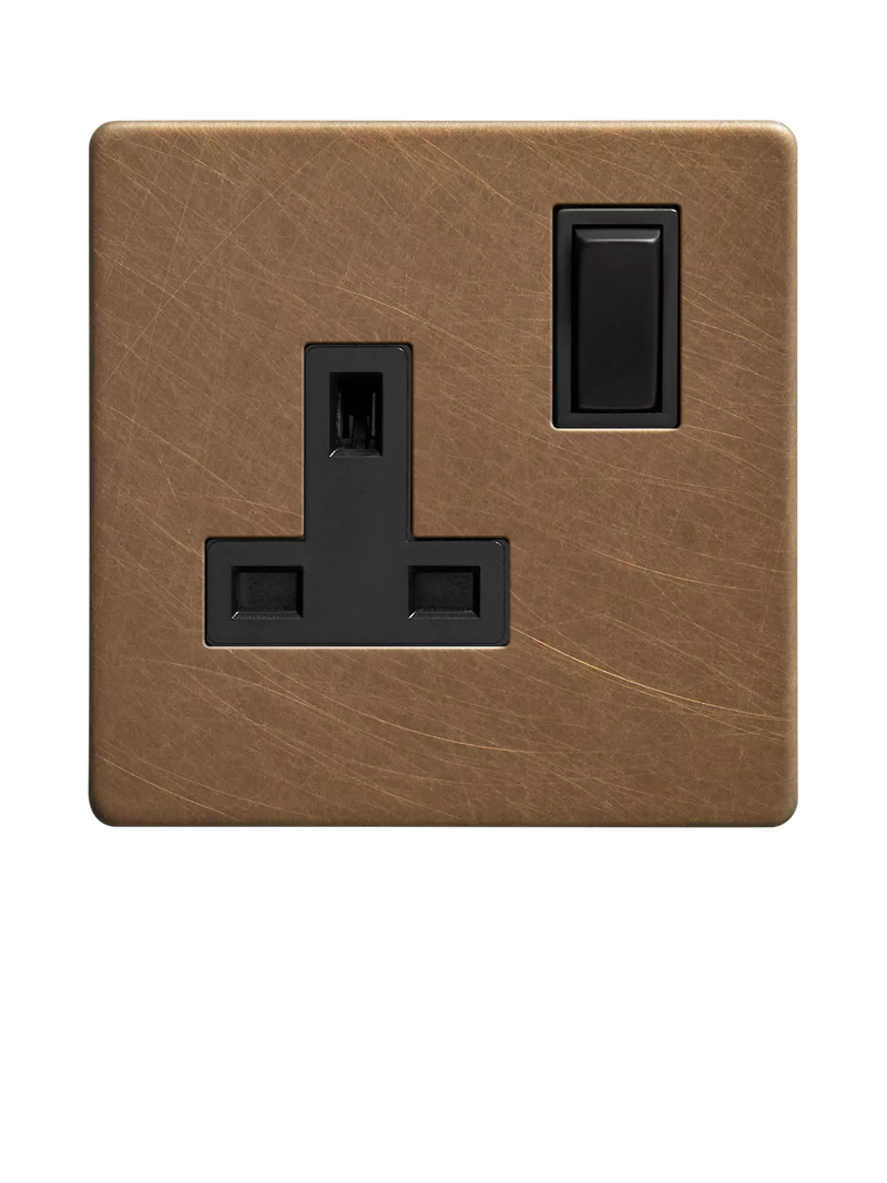 Dowsing & Reynolds single plug socket antique brass black insert (British brand)
