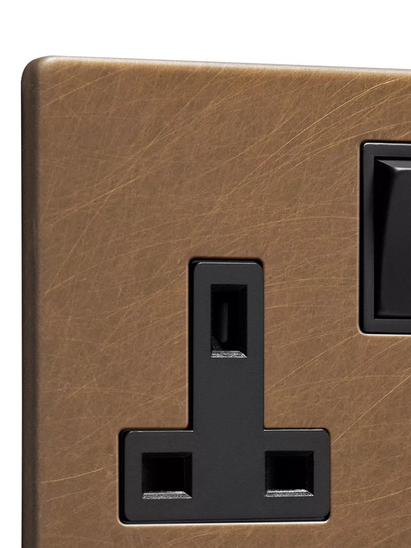 Dowsing & Reynolds single plug socket antique brass black insert (British brand)
