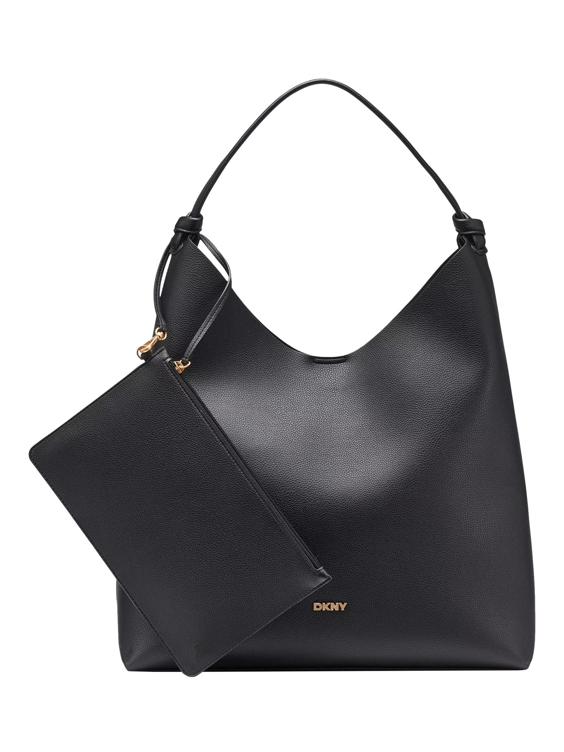 DKNY Paula Faux Leather Hobo Handbag, Black/Gold