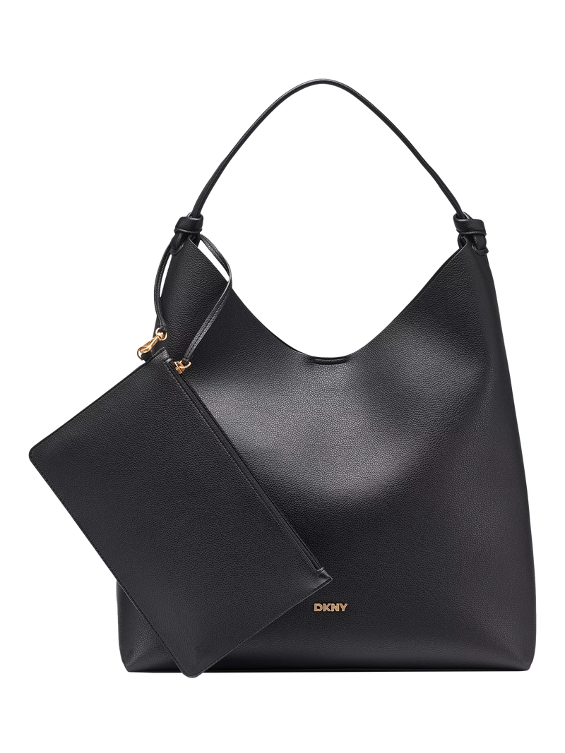 DKNY Paula Faux Leather Hobo Handbag, Black/Gold