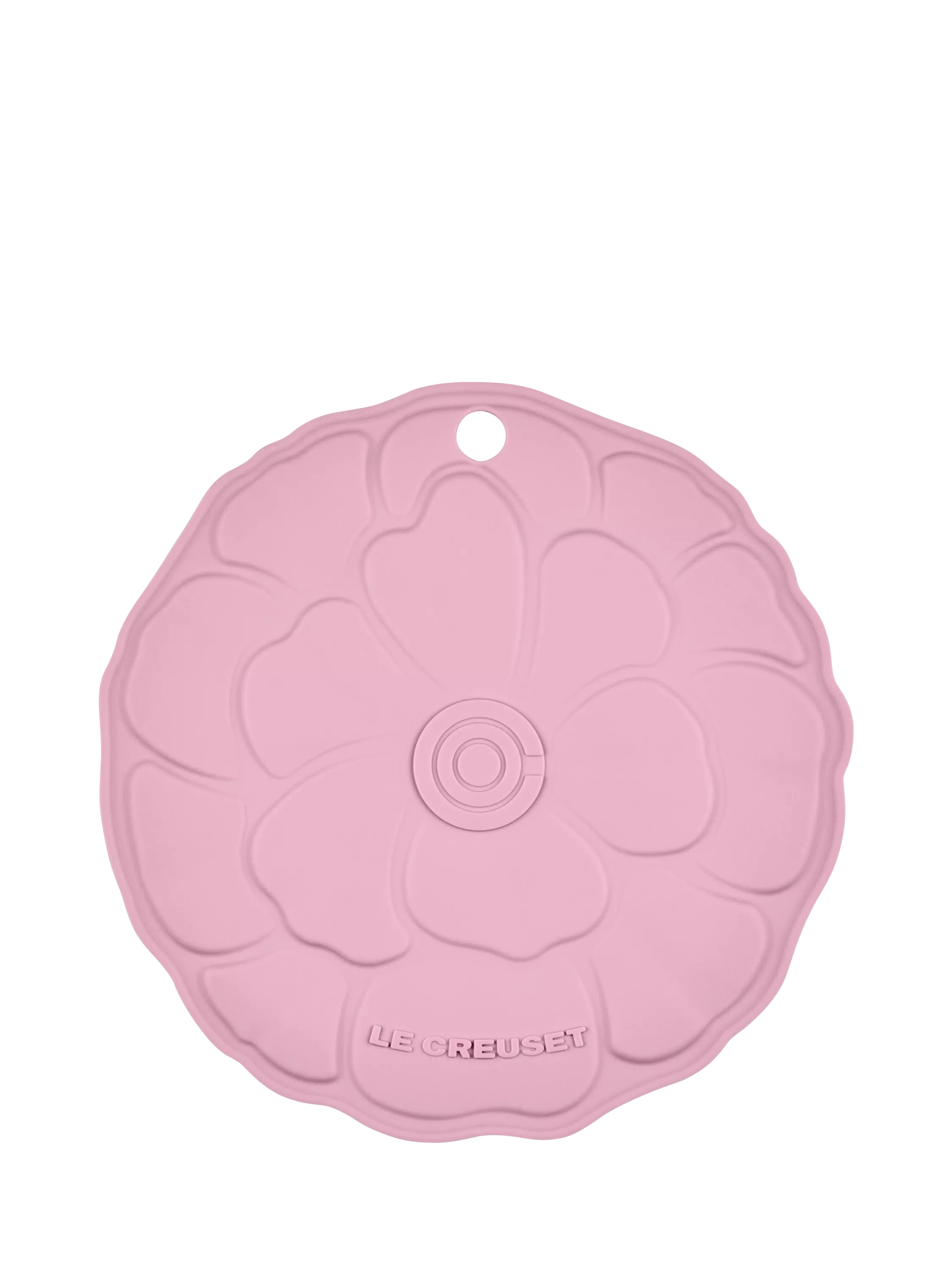 Le Creuset petal silicone trivet in pink, imported from the UK