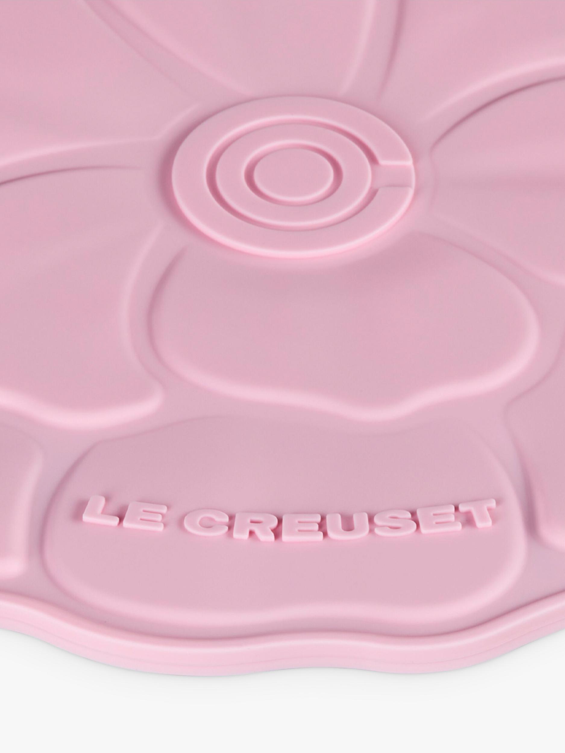 Le Creuset petal silicone trivet in pink, imported from the UK