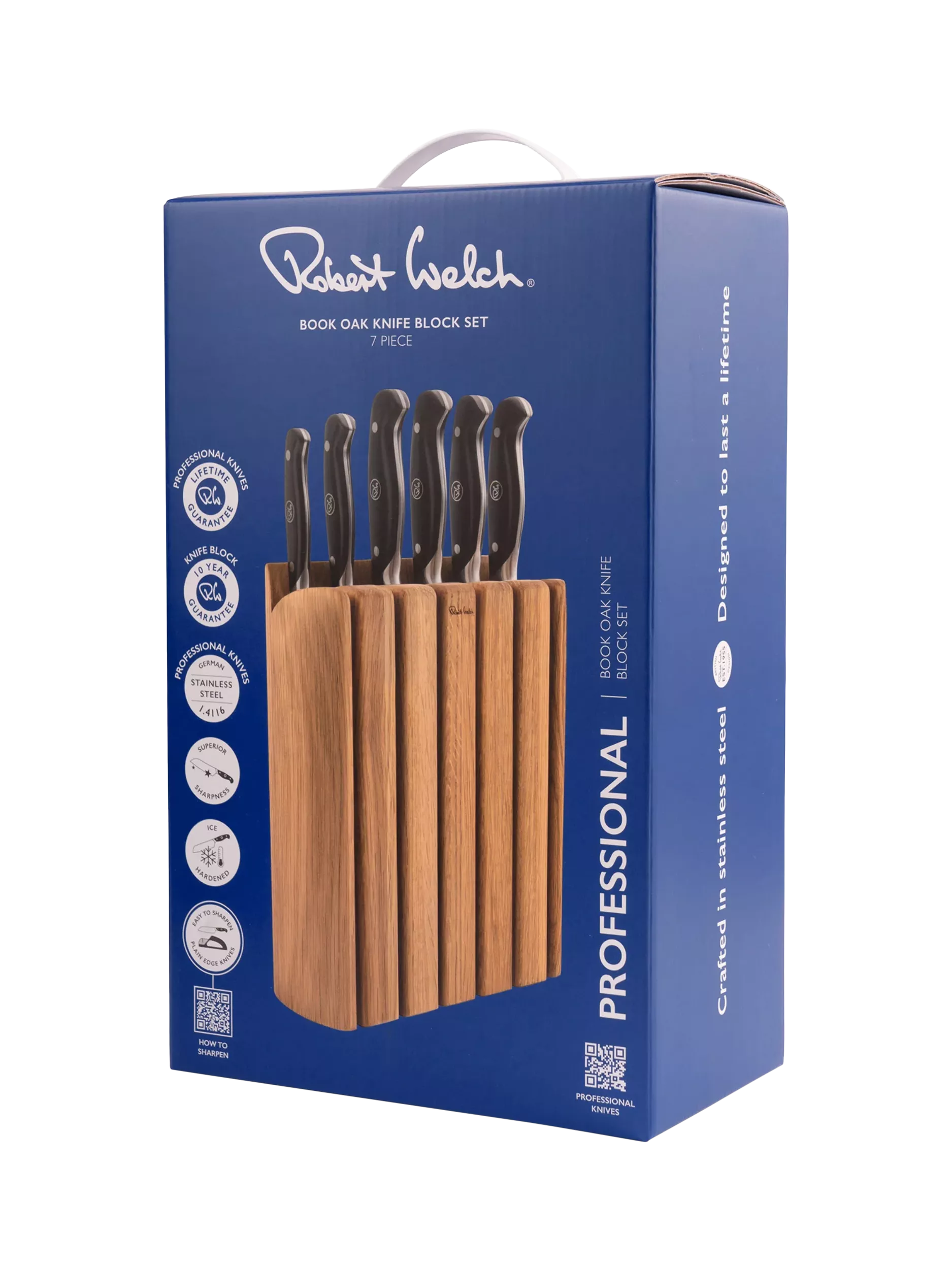 Robert Welch Professional Book Oak knife block with 6 knives - British product
