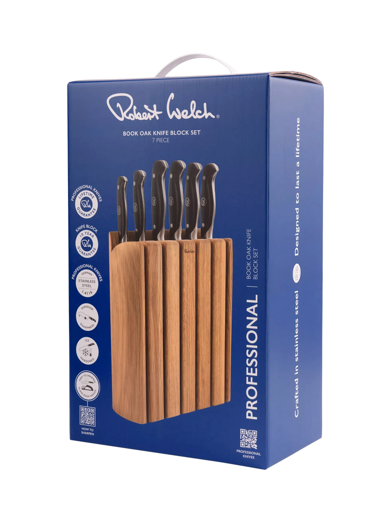 Robert Welch Professional Book Oak knife block with 6 knives - British product