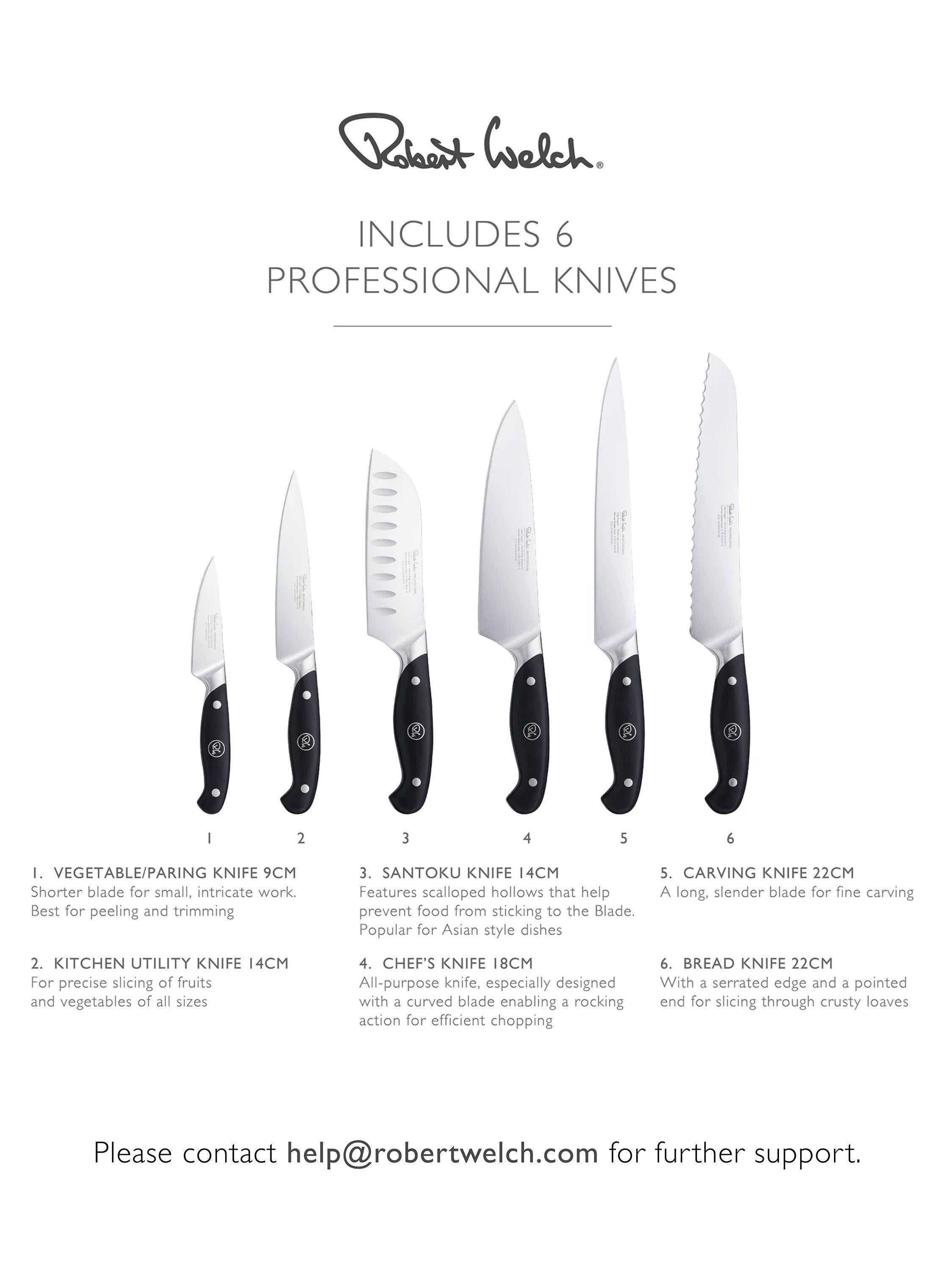 Robert Welch Professional Book Oak knife block with 6 knives - British product