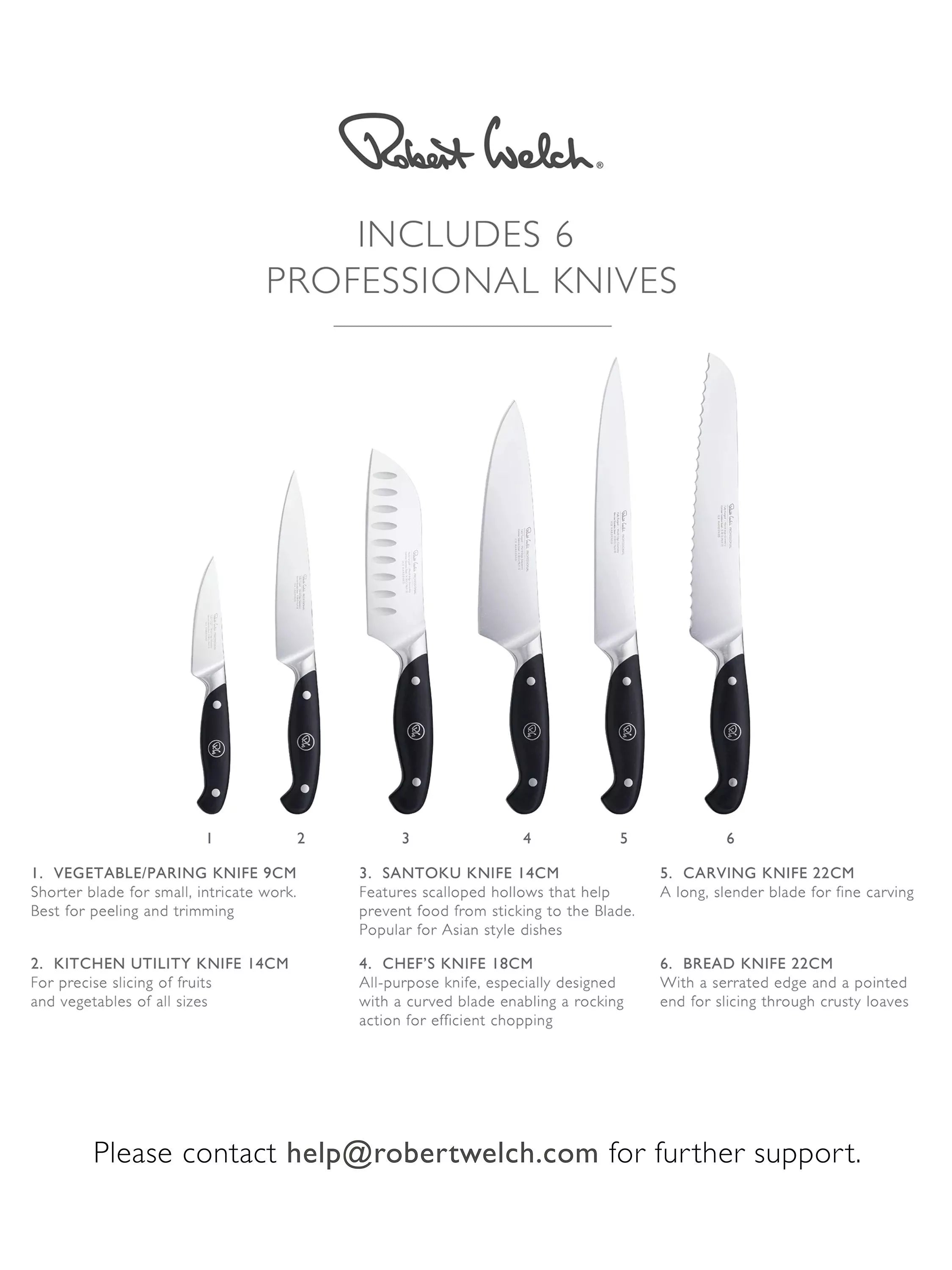 Robert Welch Professional Book Oak knife block with 6 knives - British product