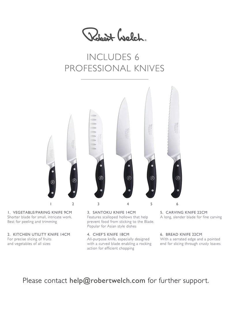 Robert Welch Professional Book Oak knife block with 6 knives - British product