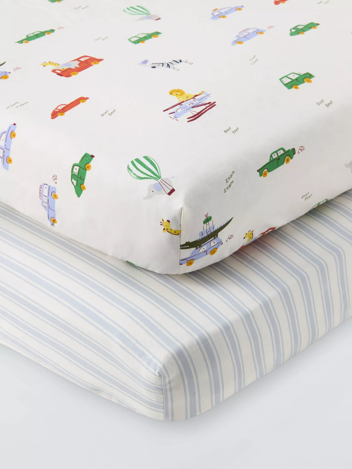 John Lewis fitted cotbed sheets pack of 2 transport print (British brand)