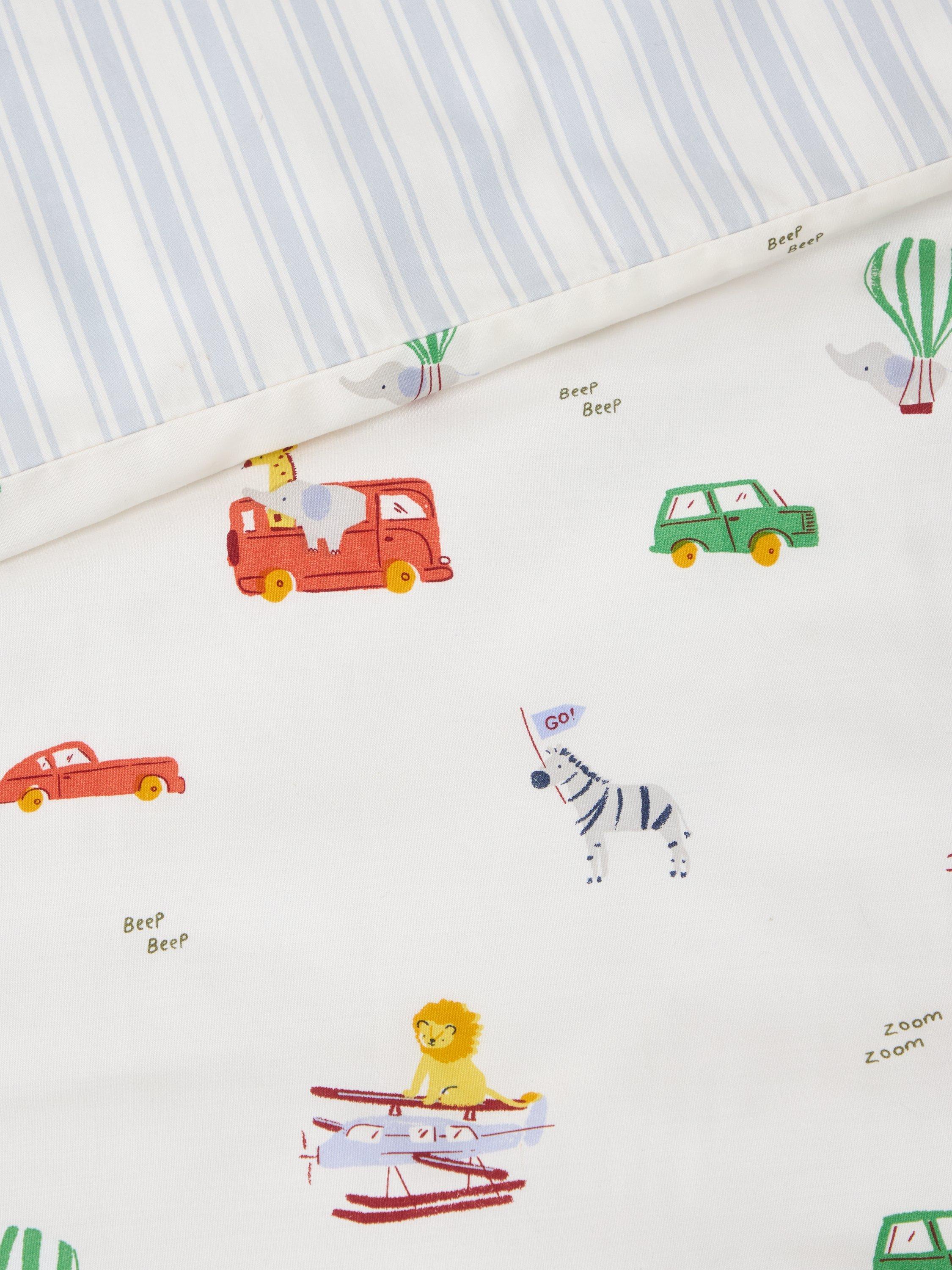 John Lewis animal transport reversible cotbed duvet cover set 120x140cm, imported from the UK