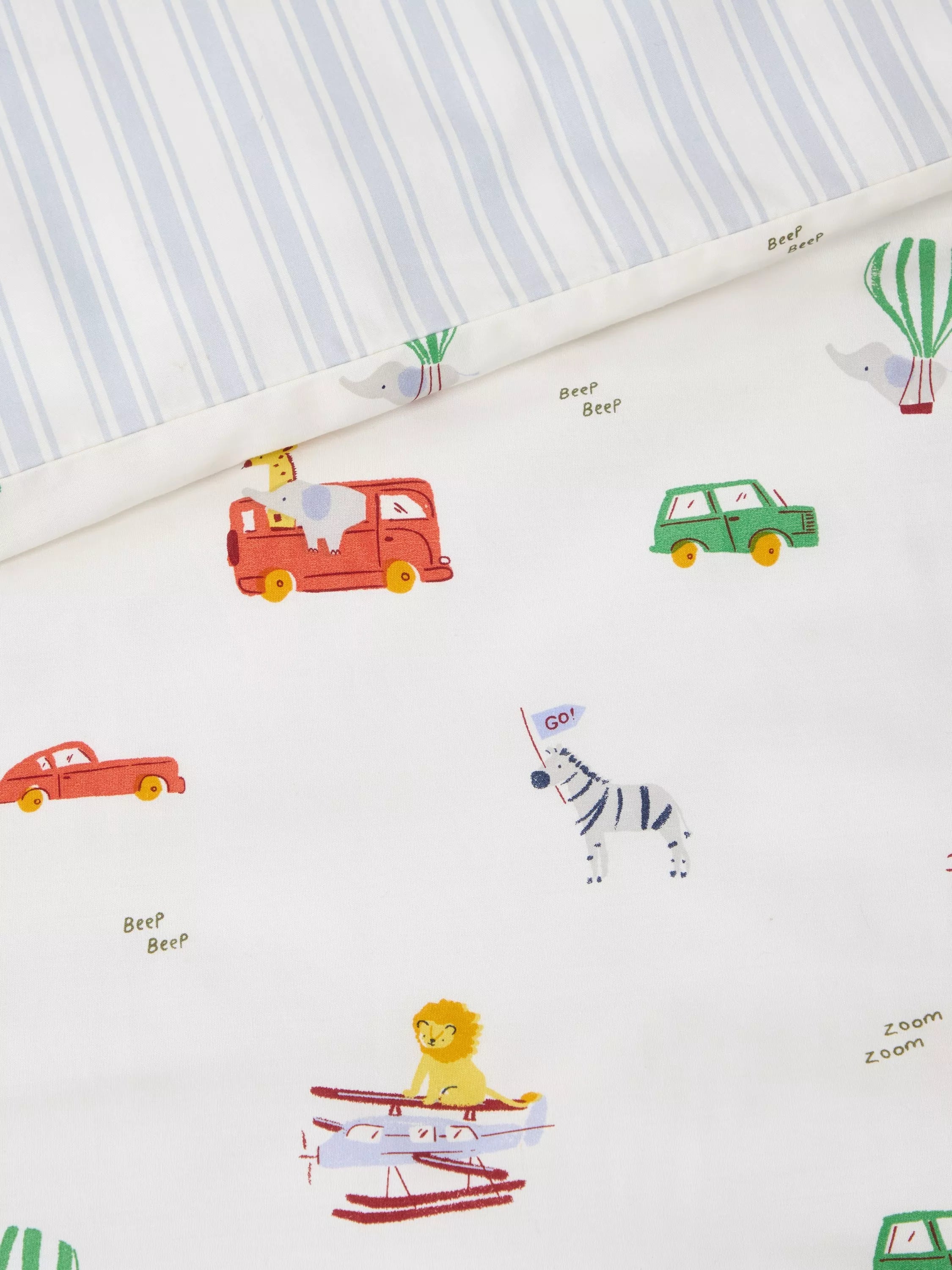 John Lewis animal transport reversible cotbed duvet cover set 120x140cm, imported from the UK