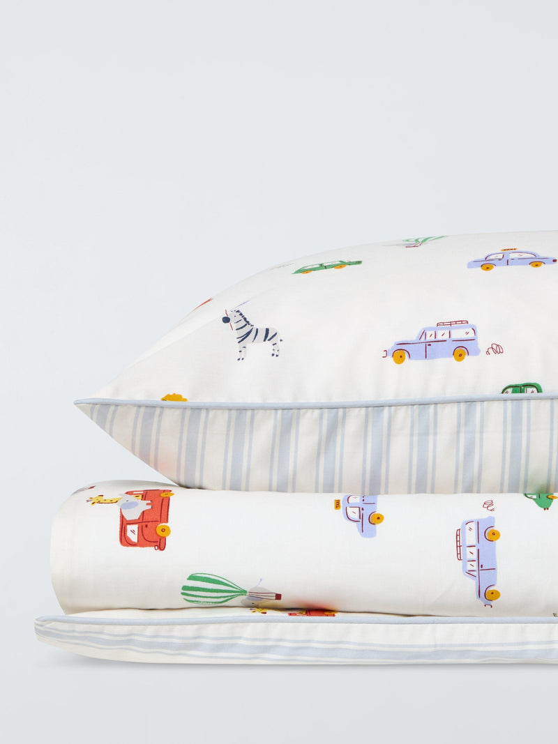 John Lewis animal transport reversible cotbed duvet cover set 120x140cm, imported from the UK