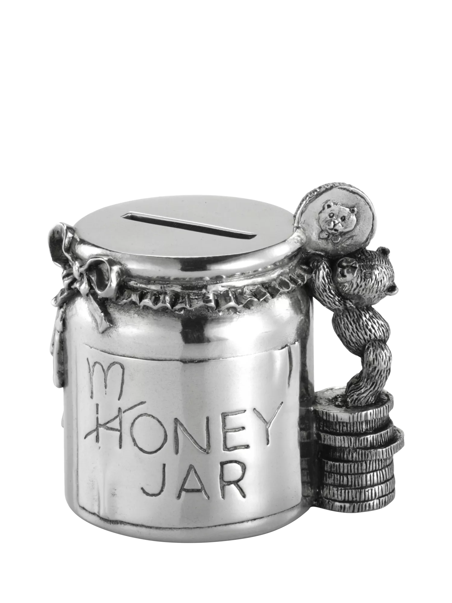 Royal Selangor pewter teddy money box in wooden gift box, imported from the UK