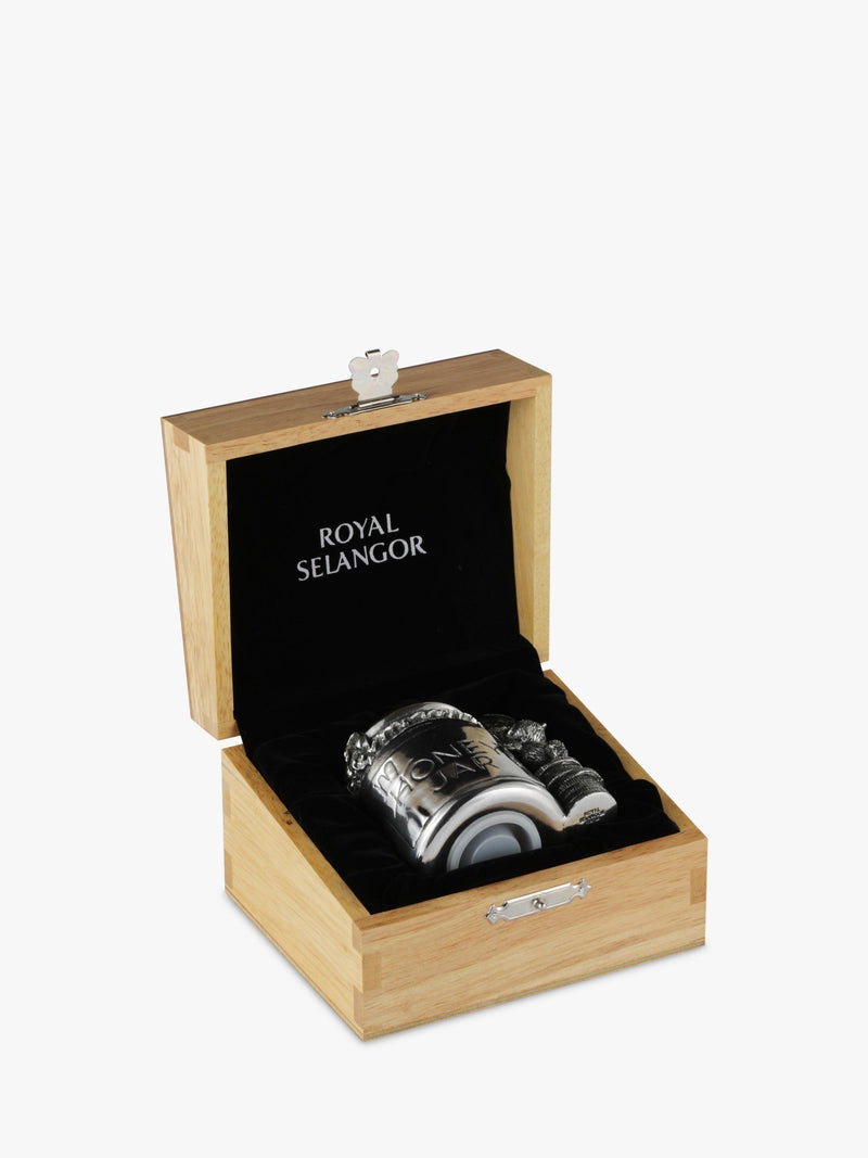 Royal Selangor pewter teddy money box in wooden gift box, imported from the UK