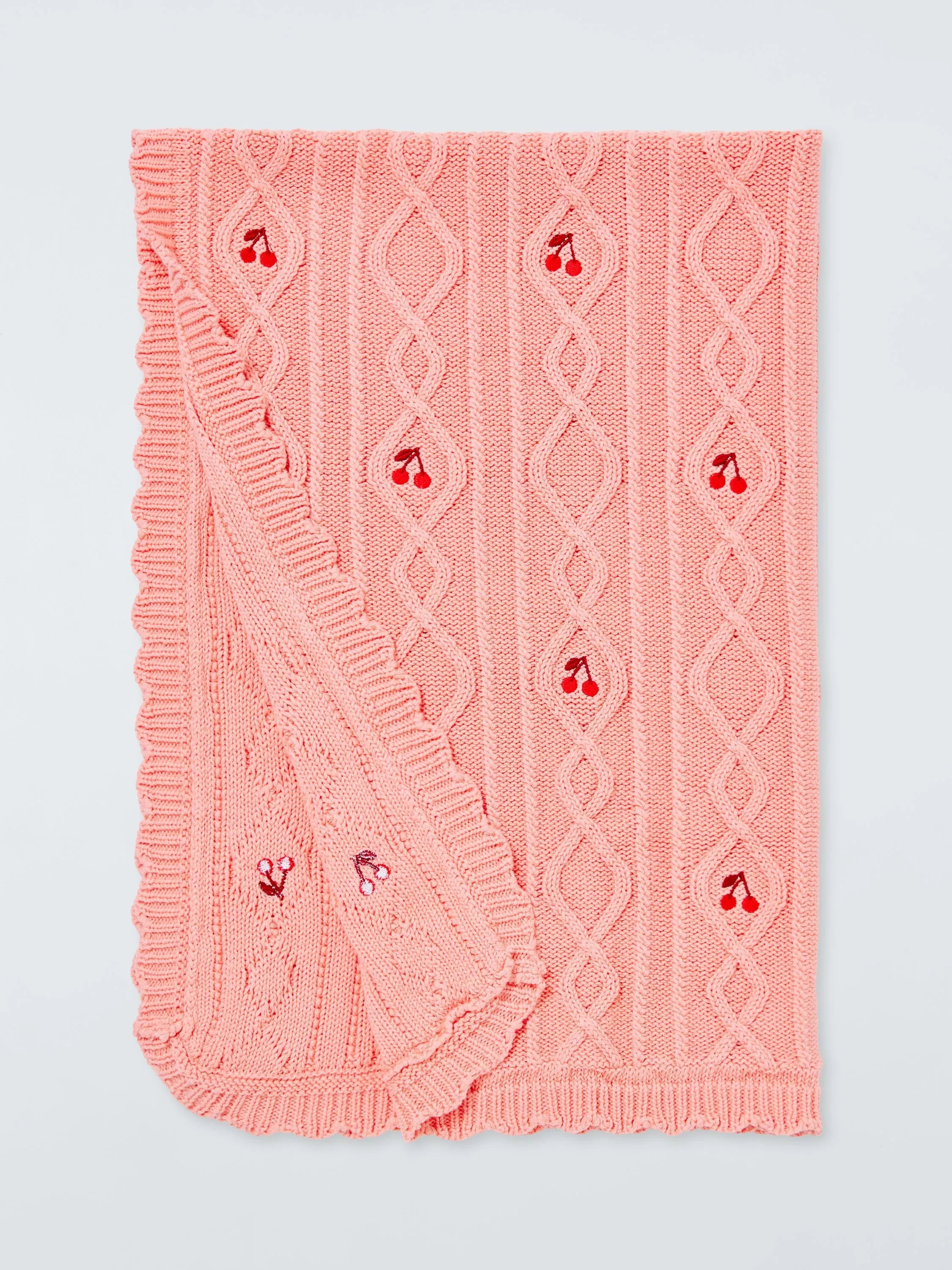 John Lewis Wander cherry cable knit baby blanket pink 70x100cm - British product