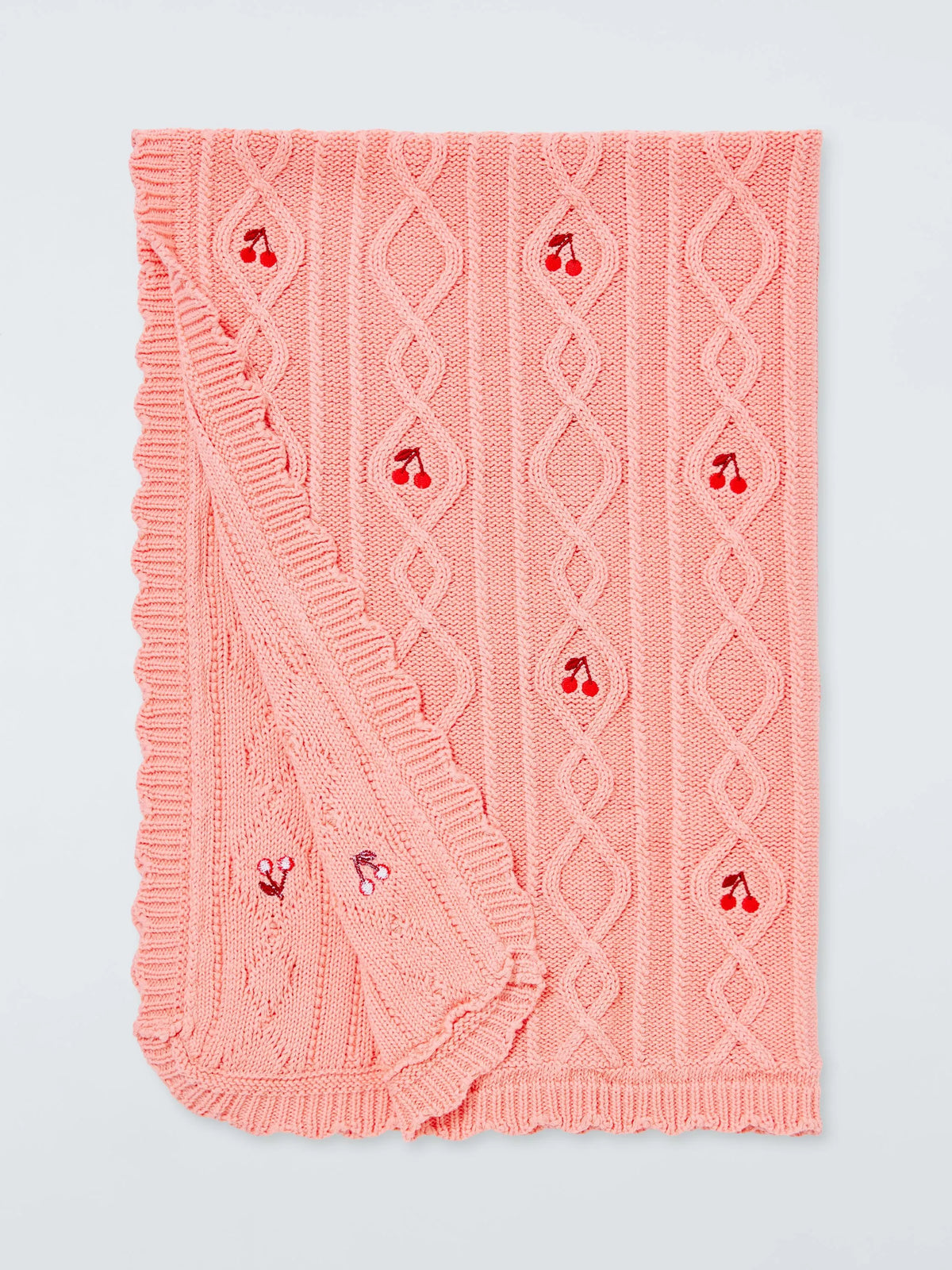John Lewis Wander cherry cable knit baby blanket pink 70x100cm - British product