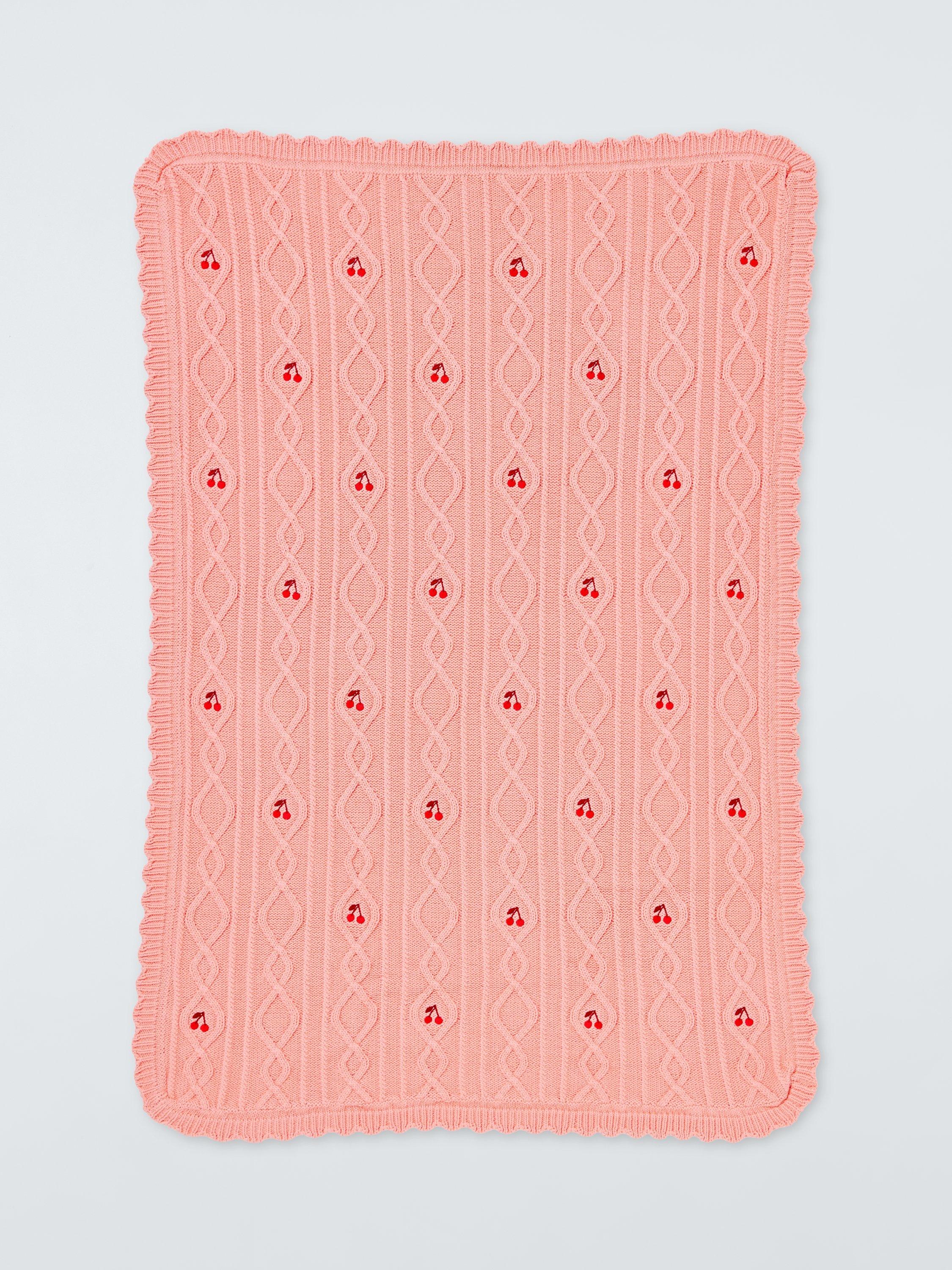 John Lewis Wander cherry cable knit baby blanket pink 70x100cm - British product