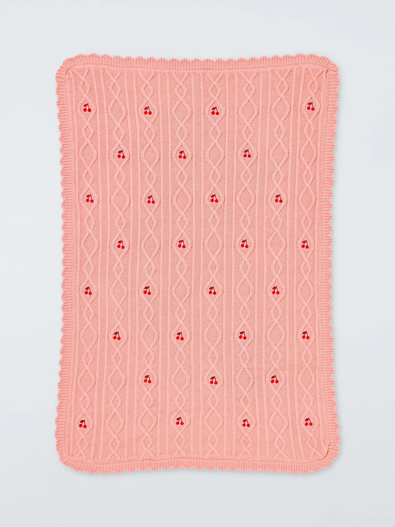 John Lewis Wander cherry cable knit baby blanket pink 70x100cm - British product