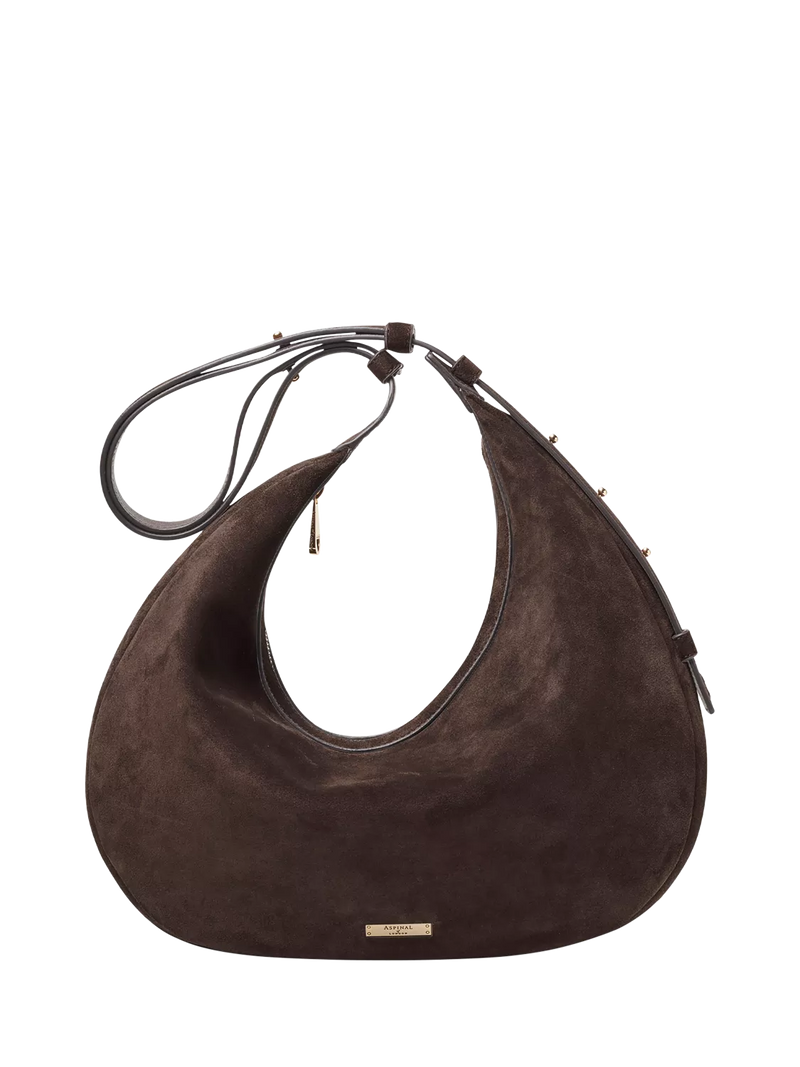 Aspinal of London large crescent suede bag, UK version