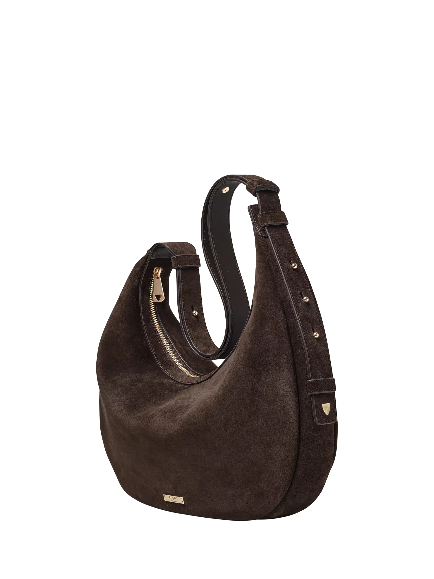 Aspinal of London large crescent suede bag, UK version