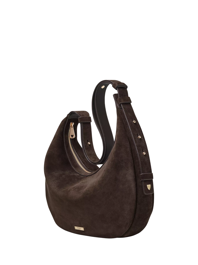 Aspinal of London large crescent suede bag, UK version