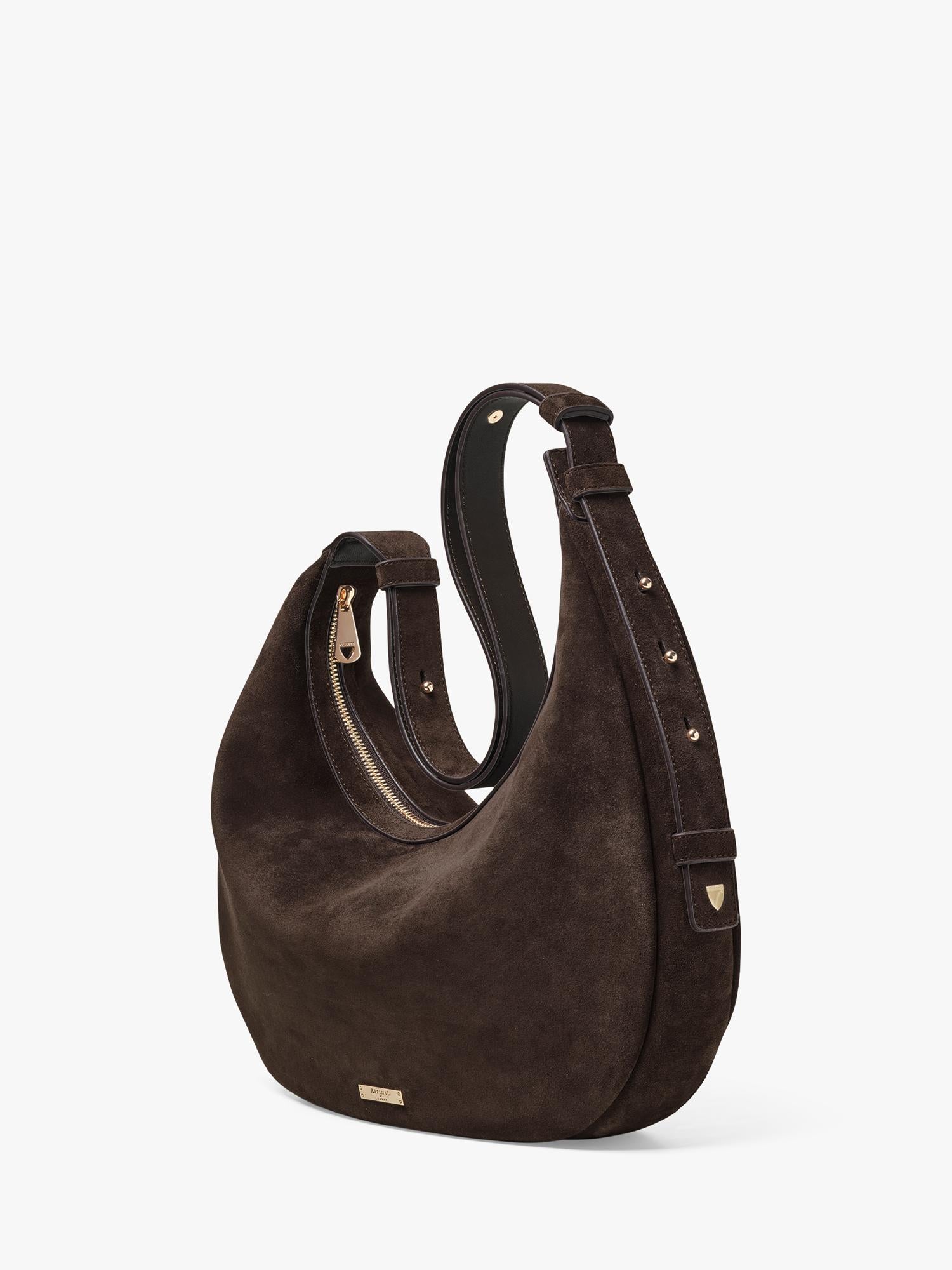 Aspinal of London large crescent suede bag, UK version