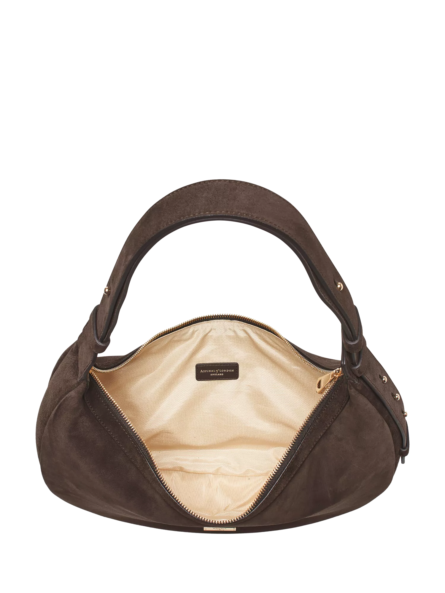 Aspinal of London large crescent suede bag, UK version