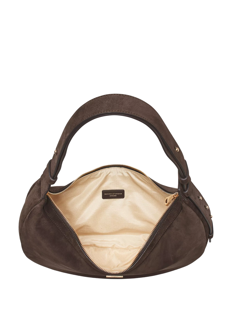 Aspinal of London large crescent suede bag, UK version