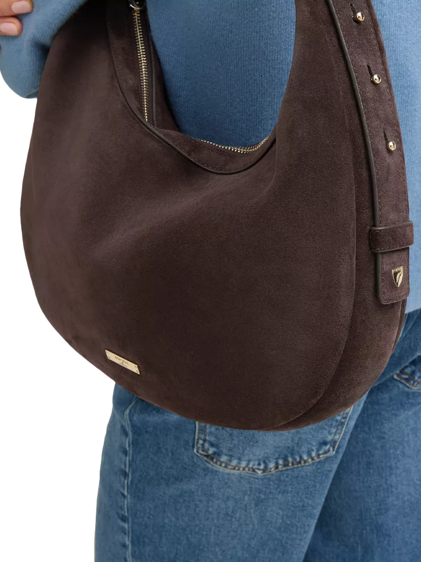 Aspinal of London large crescent suede bag, UK version