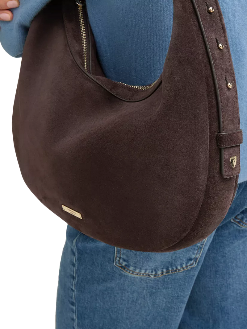 Aspinal of London large crescent suede bag, UK version