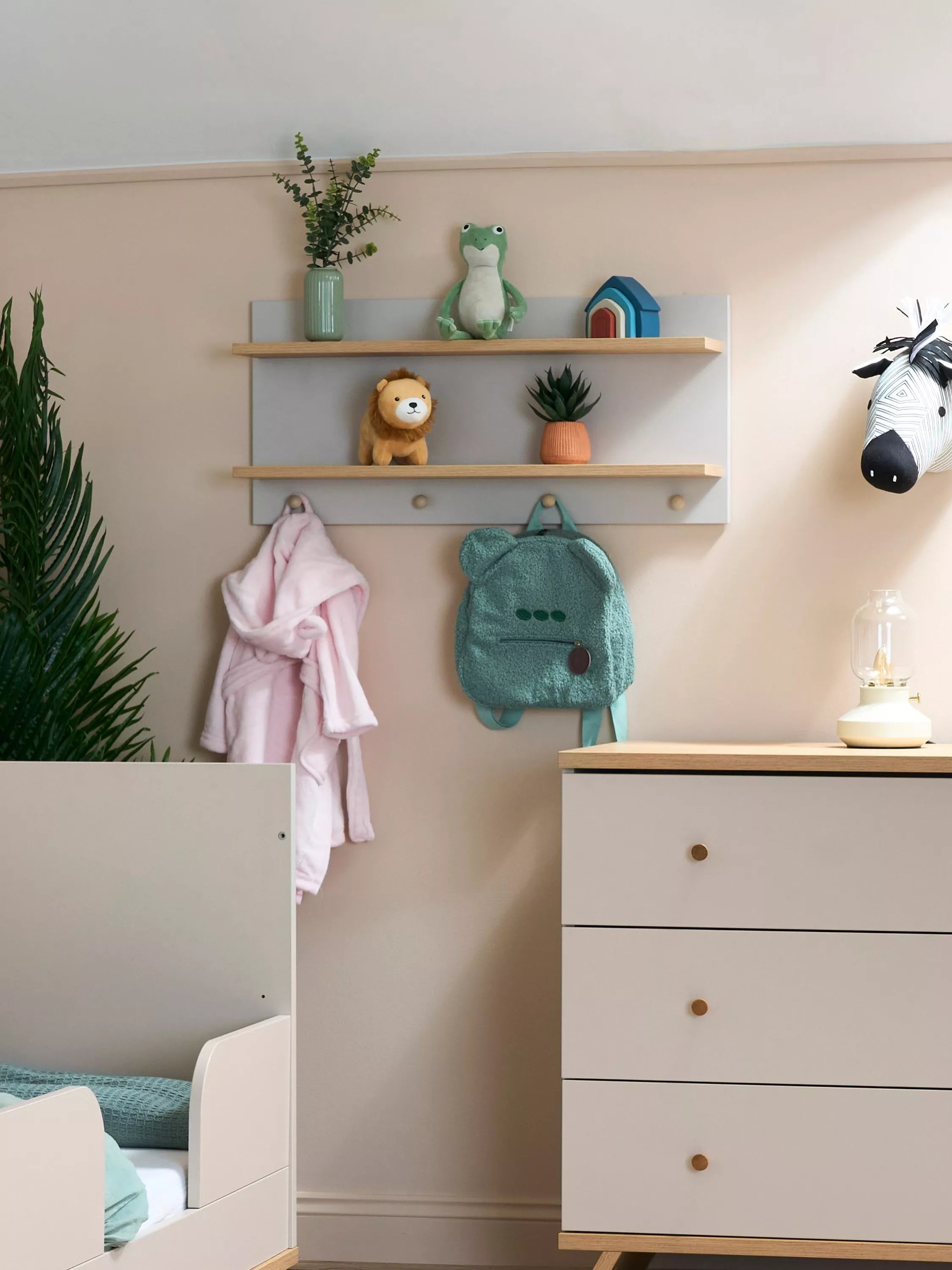 Obaby Thea wall shelf with hooks latte imported from the UK