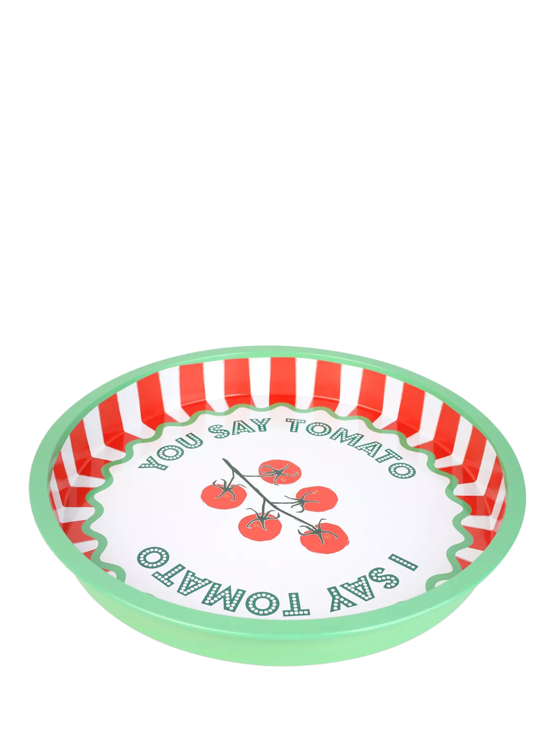 Talking Tables Bon Appetit tomato round tin tray, UK version