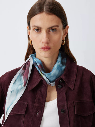 John Lewis John Lewis Silk Blurred Floral Scarf, Aubergine Multi, 120 x 25cm- Buy online at McGrocer