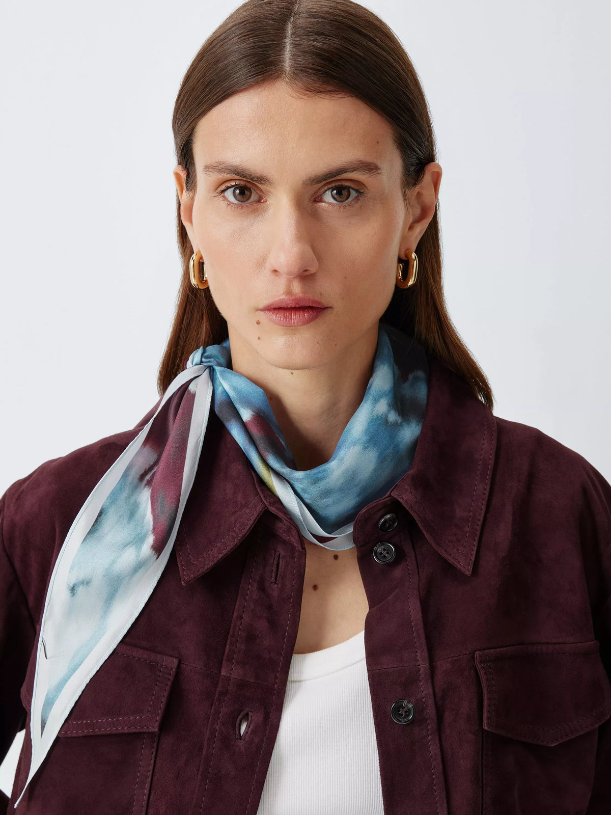 John Lewis Silk Blurred Floral Scarf, Aubergine Multi