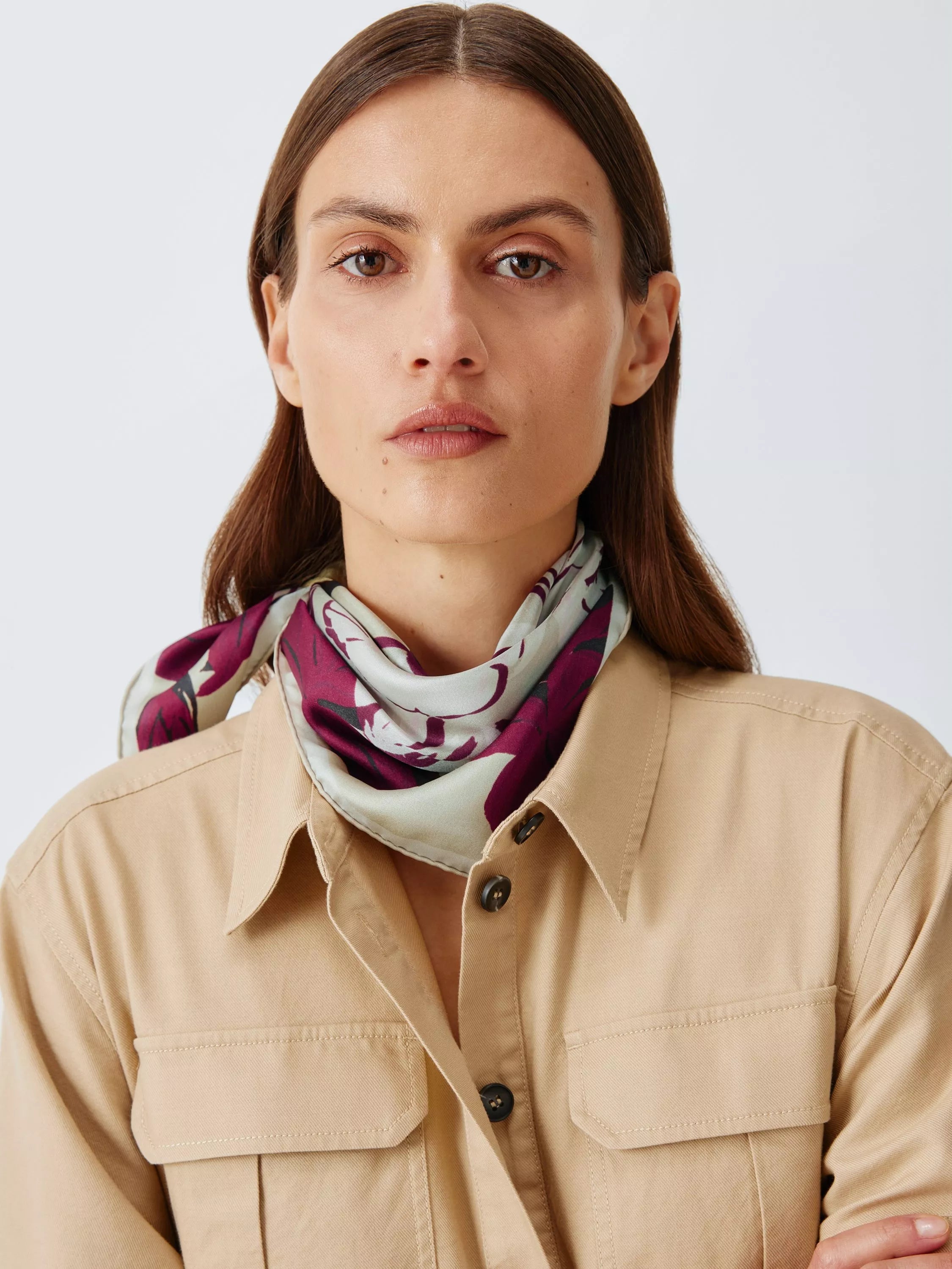 John Lewis Silk Floral Border Square Scarf, Natural Multi