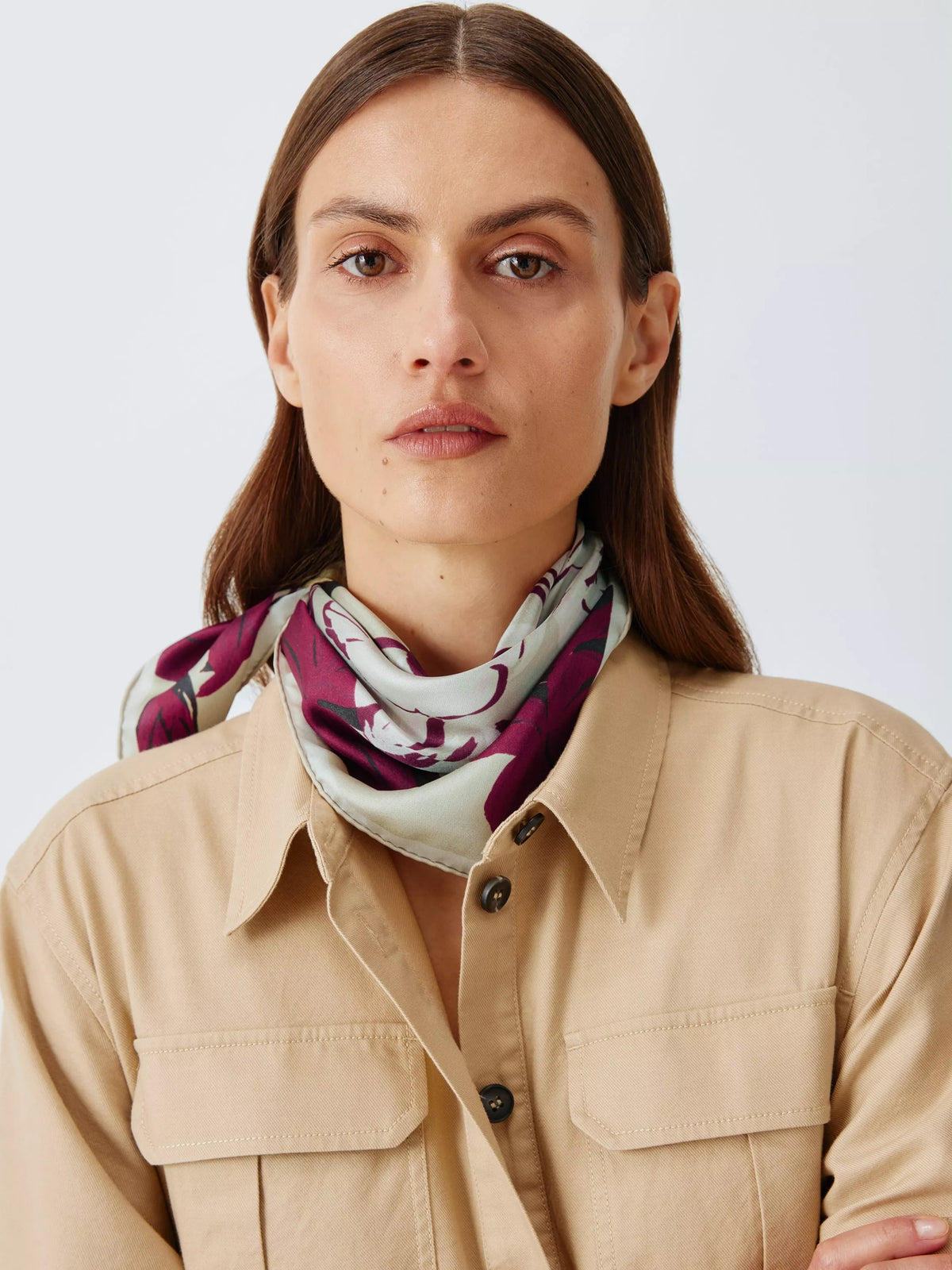 John Lewis Silk Floral Border Square Scarf, Natural Multi