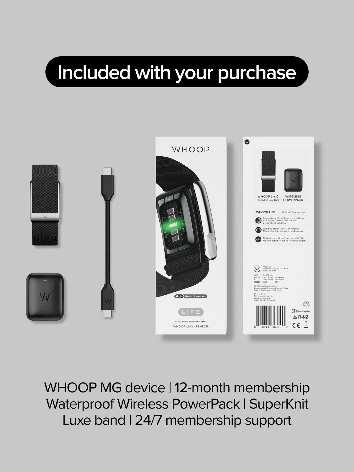 WHOOP Life MG fitness wearable with 12-month membership, imported from the UK