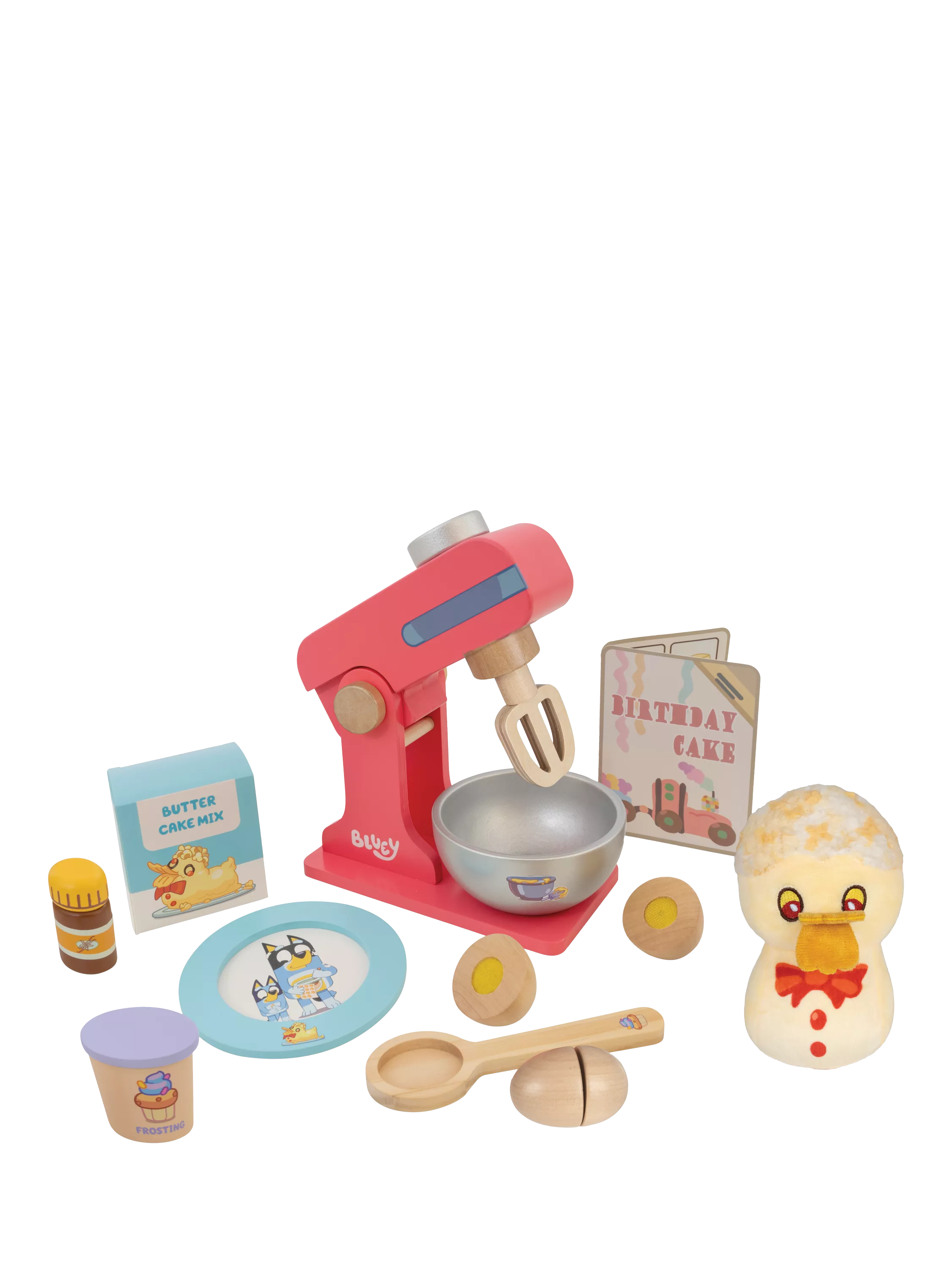 Bluey Duck Cake Baking Set with wooden toys - British product