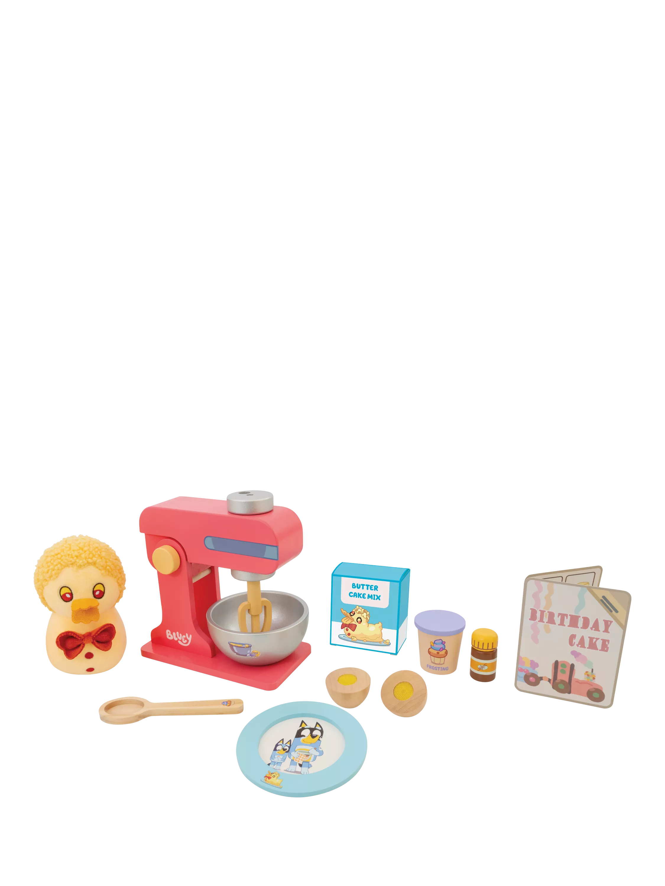 Bluey Duck Cake Baking Set with wooden toys - British product