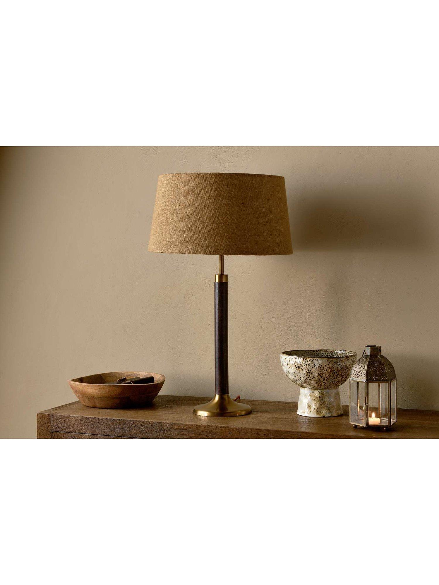 nkuku Digha wood and metal table lamp base, imported from the UK