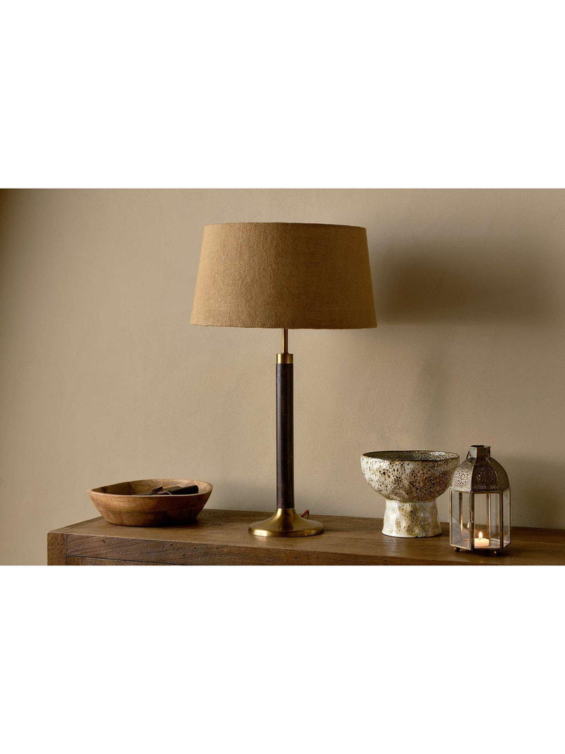 nkuku Digha wood and metal table lamp base, imported from the UK