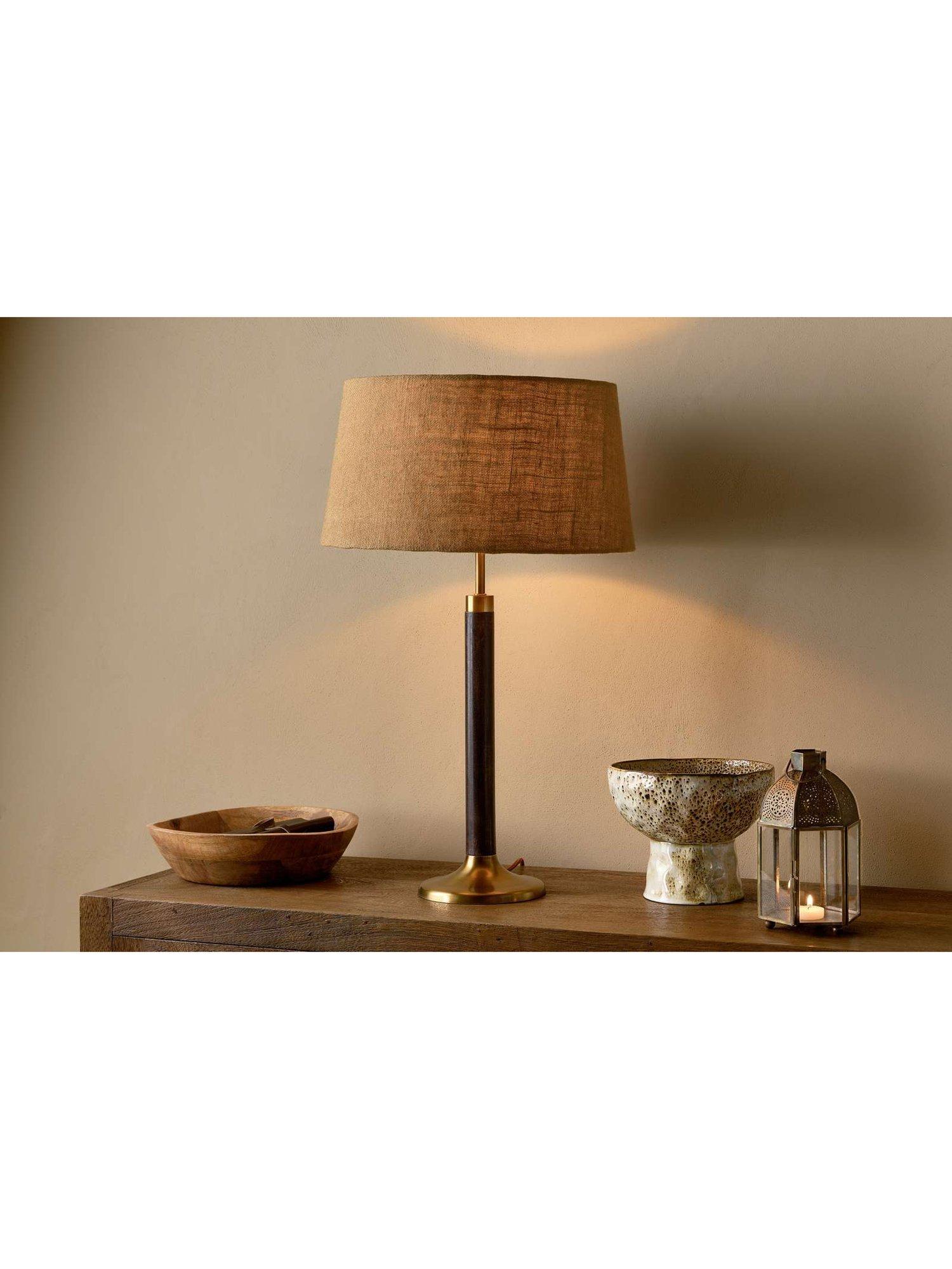 nkuku Digha wood and metal table lamp base, imported from the UK