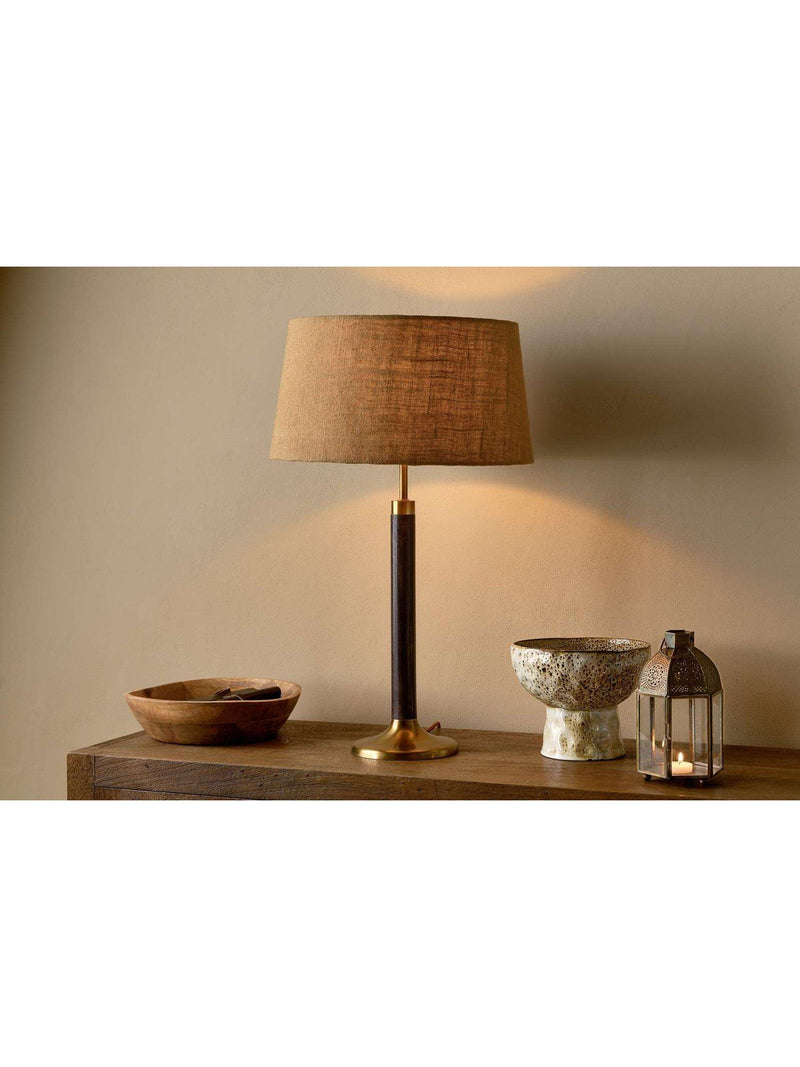nkuku Digha wood and metal table lamp base, imported from the UK