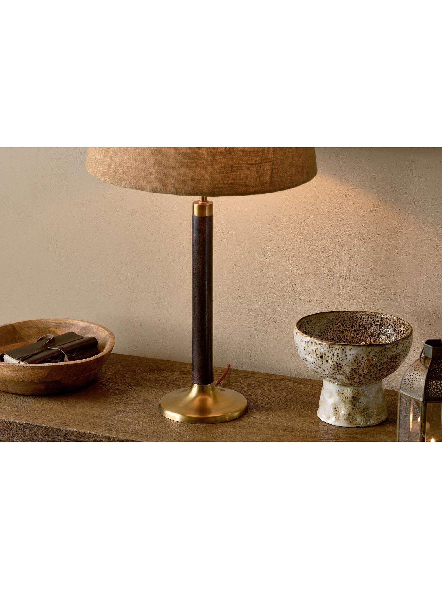 nkuku Digha wood and metal table lamp base, imported from the UK