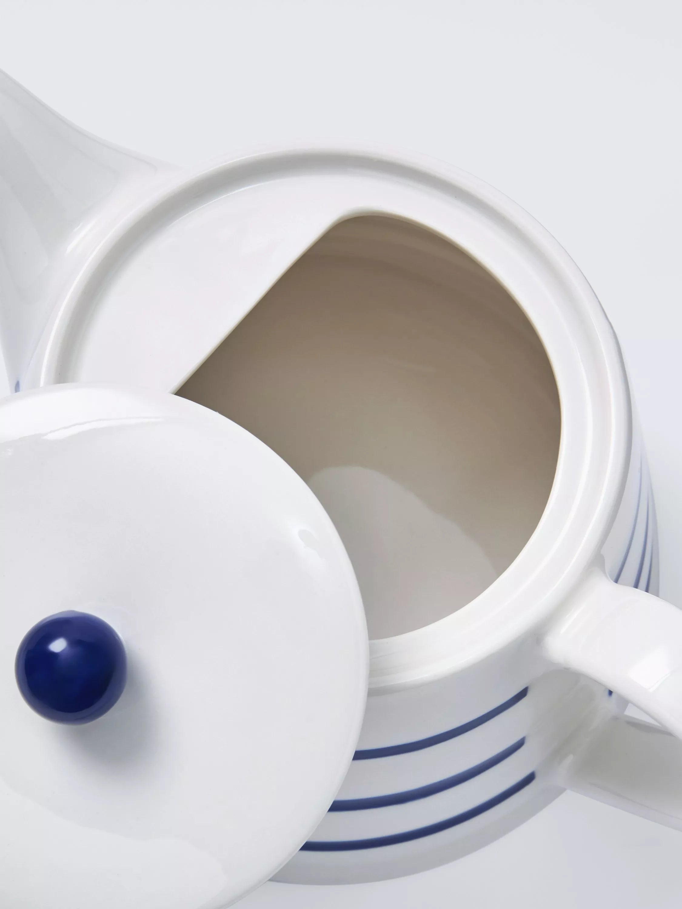 John Lewis stoneware teapot Harbour blue rim 1.3L, imported from the UK