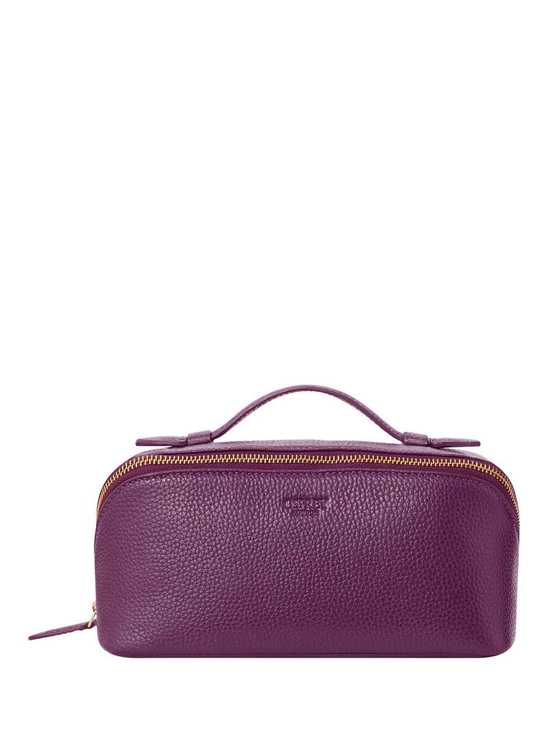 OSPREY LONDON Jet Set Leather Wash Bag, Aubergine