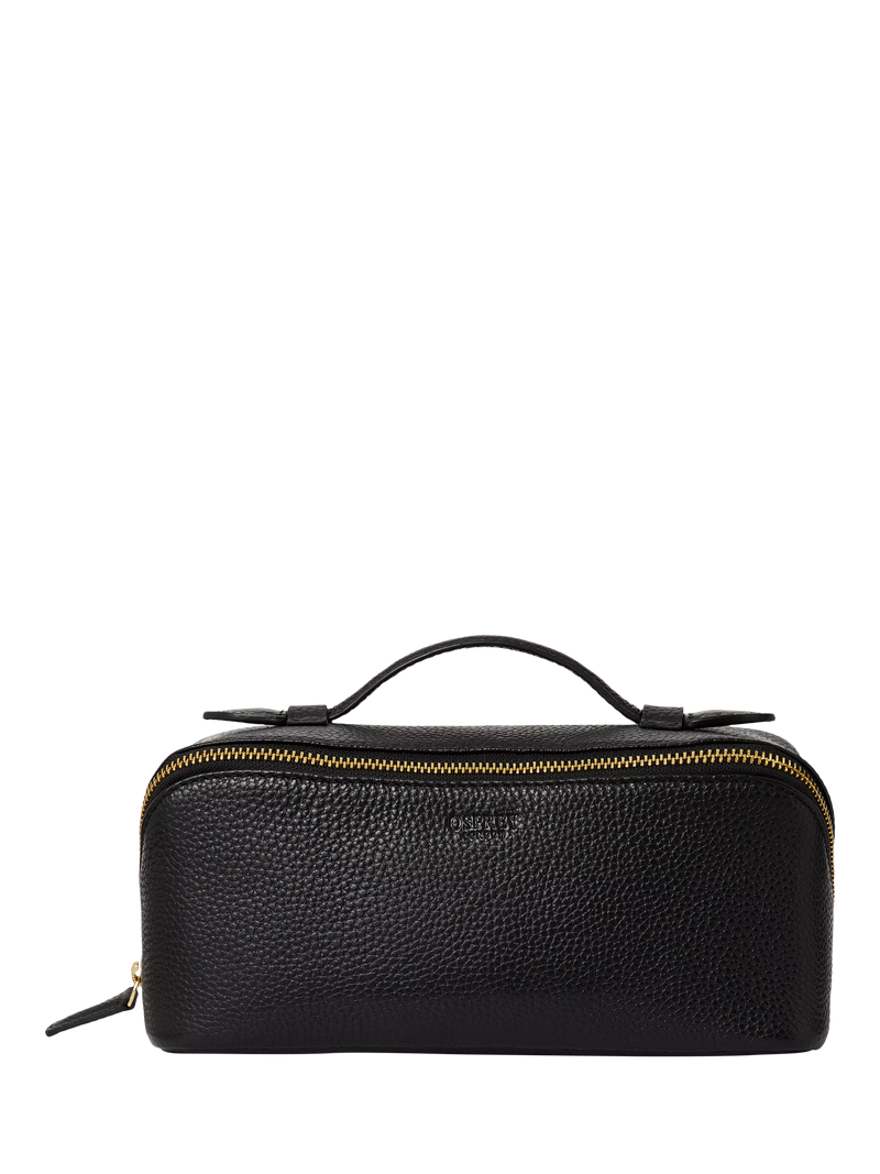OSPREY LONDON Jet Set Leather Wash Bag, Black