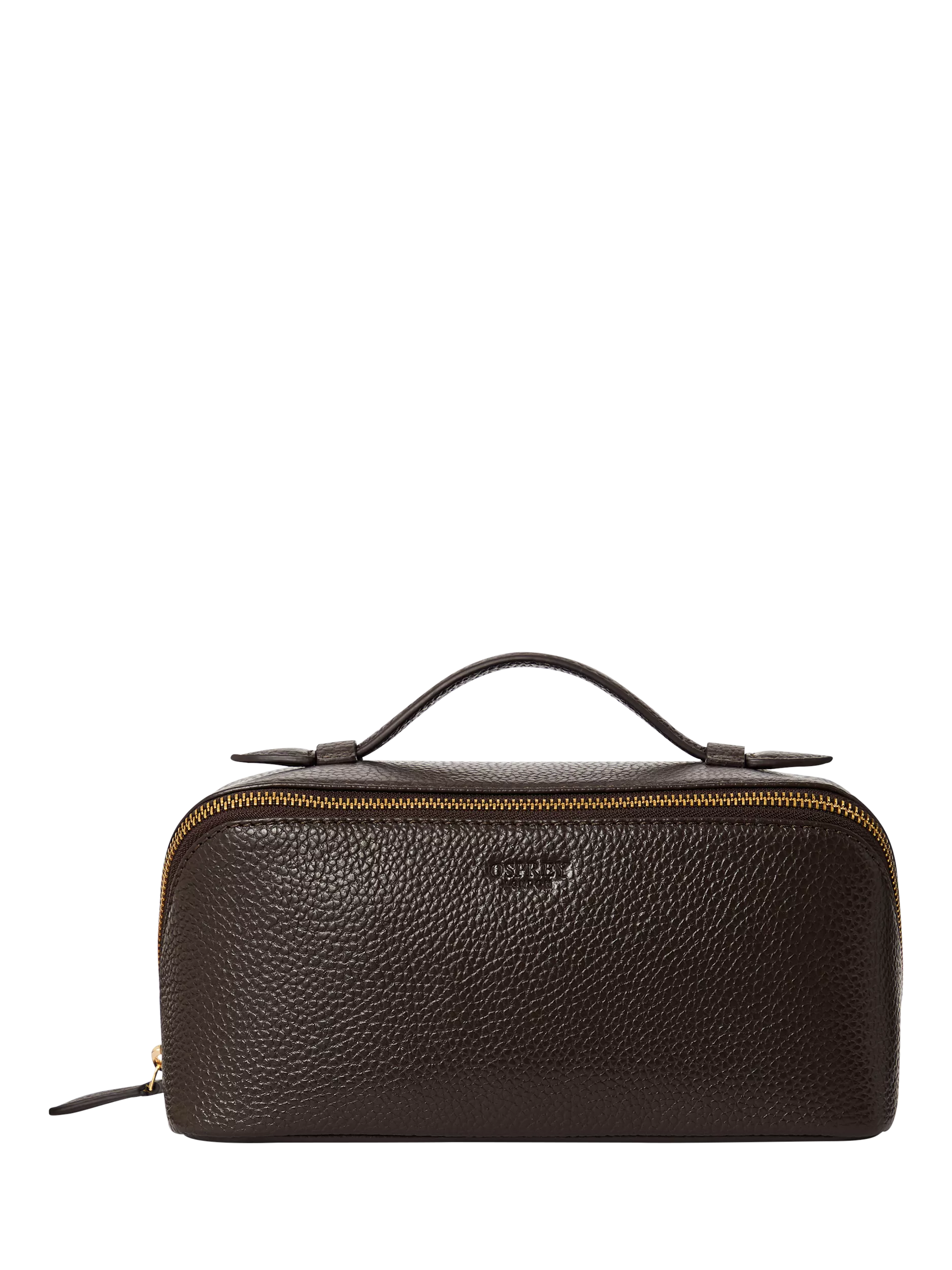 OSPREY LONDON Jet Set Leather Wash Bag, Chocolate