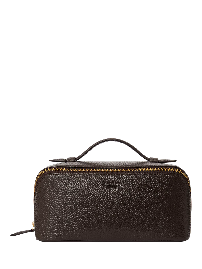 OSPREY LONDON Jet Set Leather Wash Bag, Chocolate