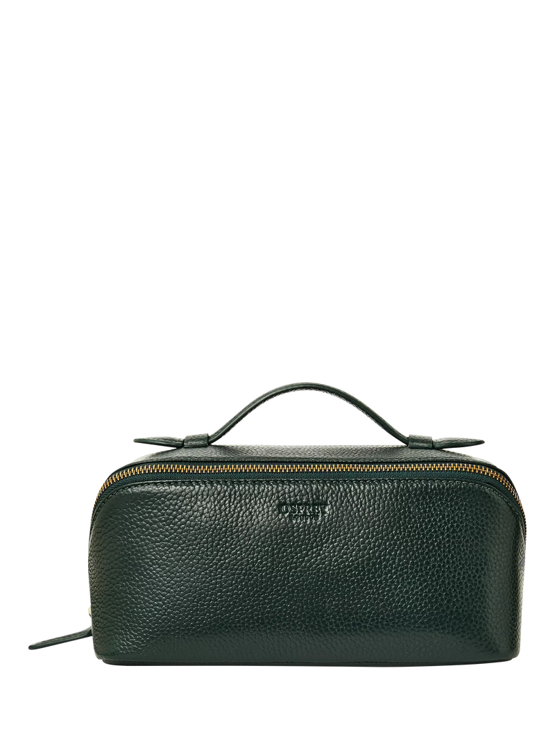 OSPREY LONDON Jet Set Leather Wash Bag, Forest